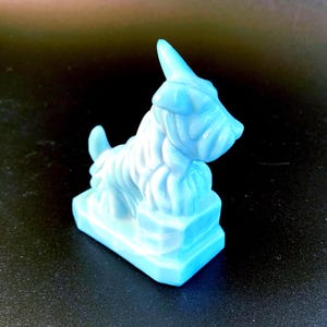 Boyd Glass JB Scottie Terrier Dog Figurine - Kanawha Slag Glass Light Blue and White Swirl - Vintage