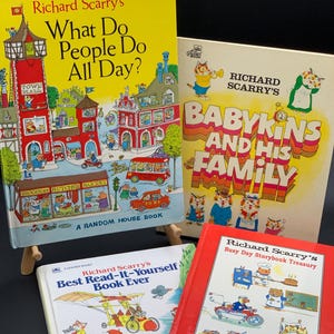 Richard Scarry Book Lot 4: Busy Day Storybook Treasury/ Best Read-It-Yourself Book Ever/ Babykins and his Family/ What Do People Do All Day?