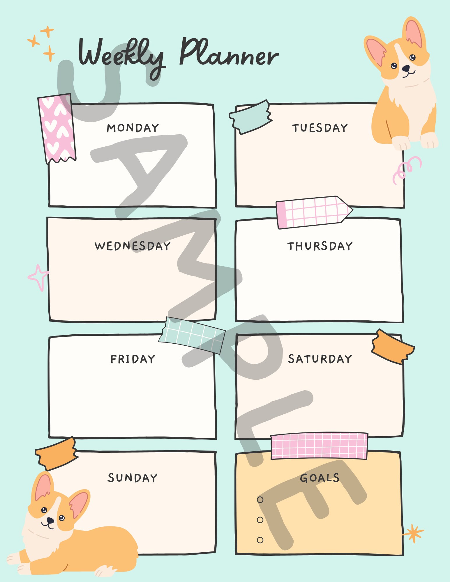 Simple Corgi Weekly Planner Instant DIGITAL DOWNLOAD Printable! Teacher ...