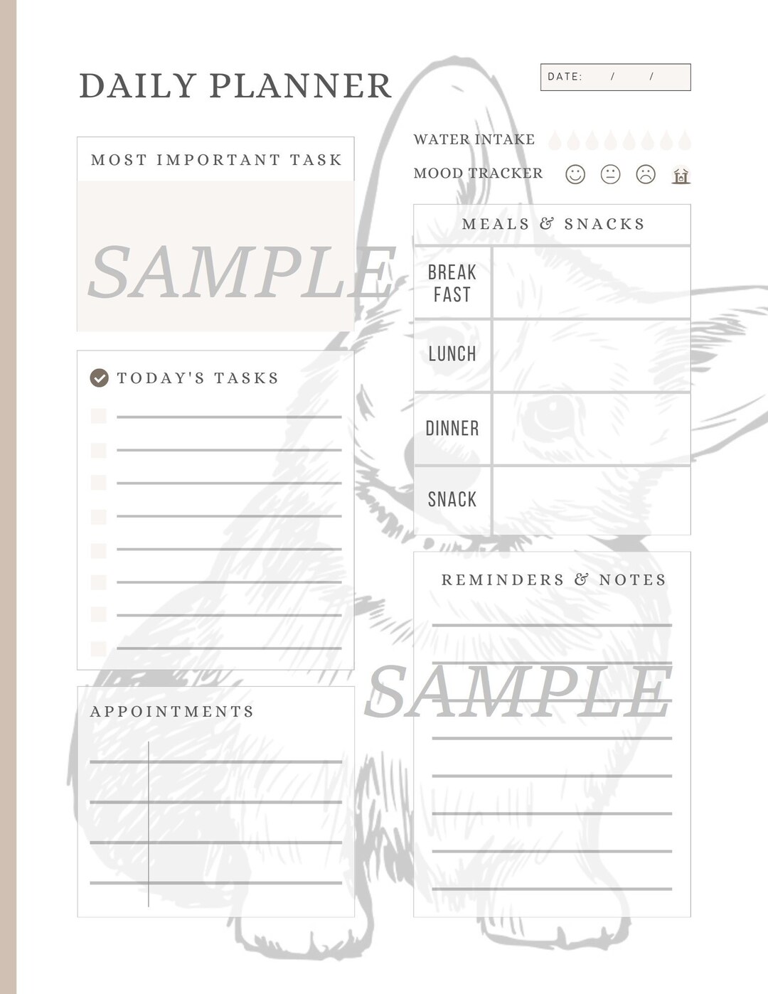 Daily to Do List Minimalist Day Planner Corgi Themed Instant DIGITAL ...