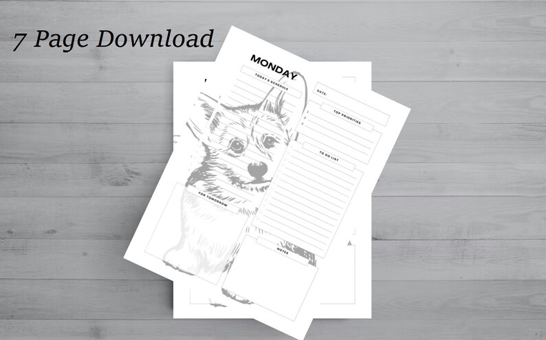 Corgi Themed 7 Day, 1 Week Planner Pages Instant DIGITAL DOWNLOAD ...