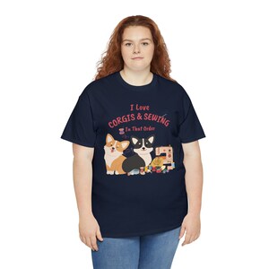 Corgis & Sewing Unisex Heavy Cotton Tee! Funny Craft Gift, Quilter Pembroke Welsh Corgi T-Shirt, Tailor Dressmaker