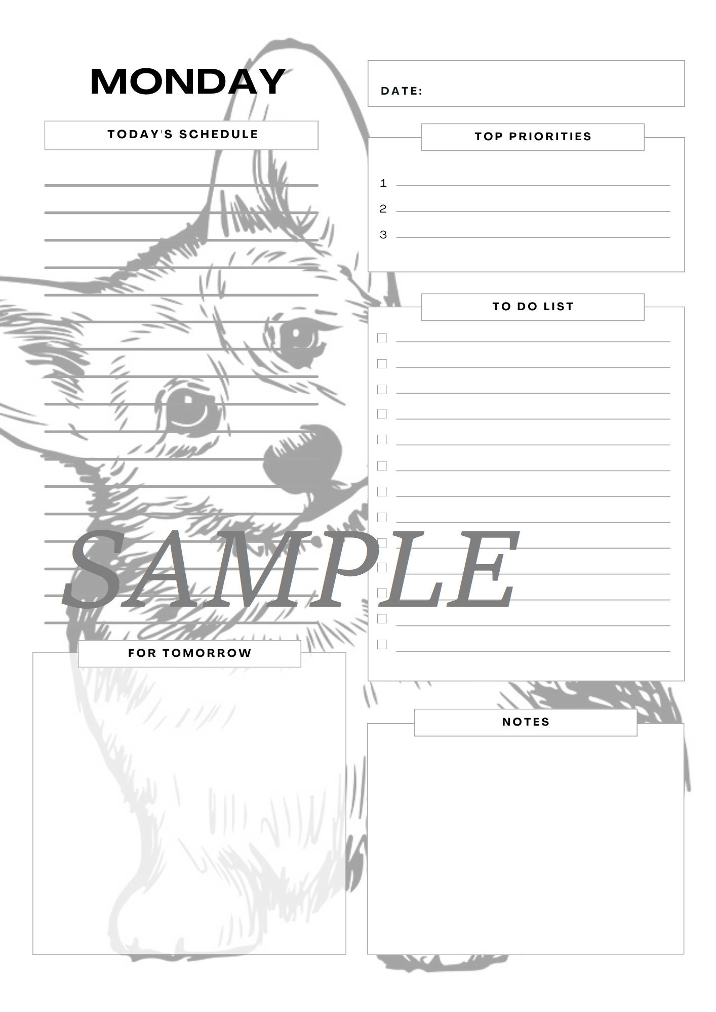 Corgi Themed 7 Day, 1 Week Planner Pages Instant DIGITAL DOWNLOAD ...