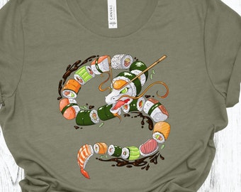Sushi Dragon Shirt, Food Tshirt, Animal Tee, Graphic Tshirt, Chef Tshirt, Birthday Gift, Dad Gift, Gift for her, Dragon Lovers Shirt