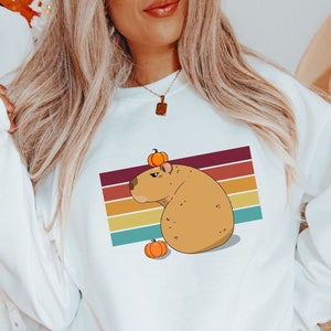 Halloween Capybara Sweatshirt, Capybara Fall Sweatshirt, Capybara Halloween Sweatshirt, Retro Capybara Shirt, Capybara Sweatshirt Gift