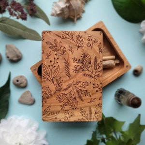 Floral Joint Case | Engraved Solid Wood Stash Box | Gift for Stoner