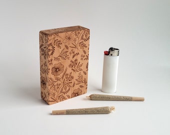 Wildflower Joint Case | Engraved Solid Wood Stash Box | Handcrafted Cherry Joint Holder