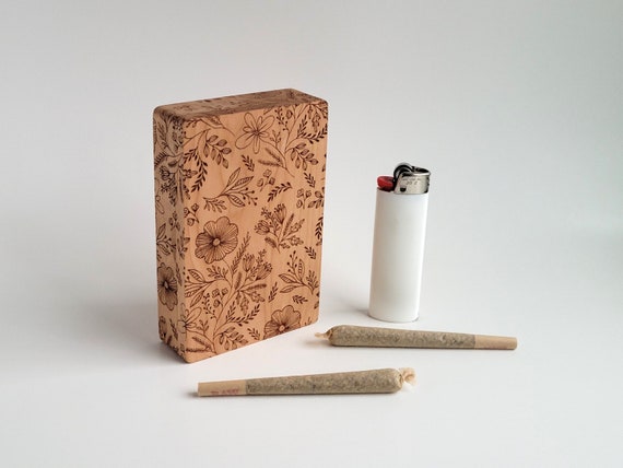 Wildflower Joint Case | Engraved Solid Wood Stash Box | Handcrafted Cherry Joint  Holder