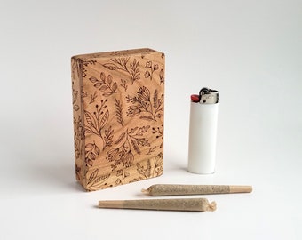 The Prettiest Flower Joint Case | Engraved Solid Cherry Wood Stash Box