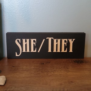 Carved Wood Pronoun Sign | LGBTQ+ Wall Art | Gift for Pride