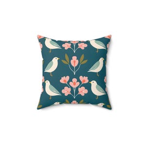Birds Spun Polyester Square Pillow, Vintage Bird Cushion Cover, Throw Pillow for Home Decor, Whimsical Bird Pattern Pillowcase, Nature Lover