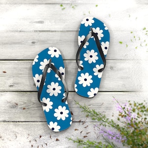 Floral Flip Flops, Summer Beach Sandals, Vacation Footwear, Gift for Her, Floral Print Flip Flops