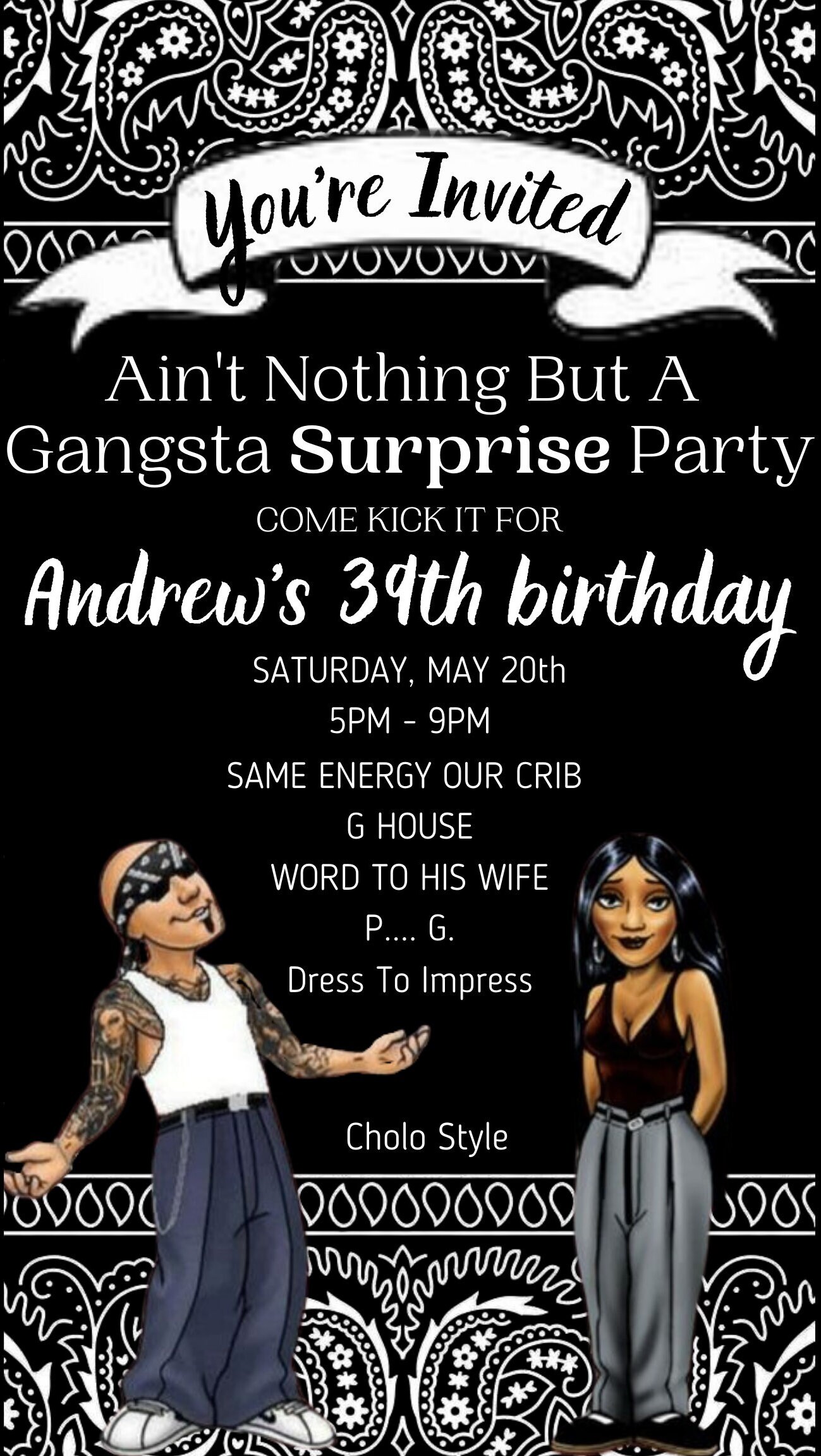 Cholo Party, Gangsta Party, Made to Order Digital Invitation Etsy