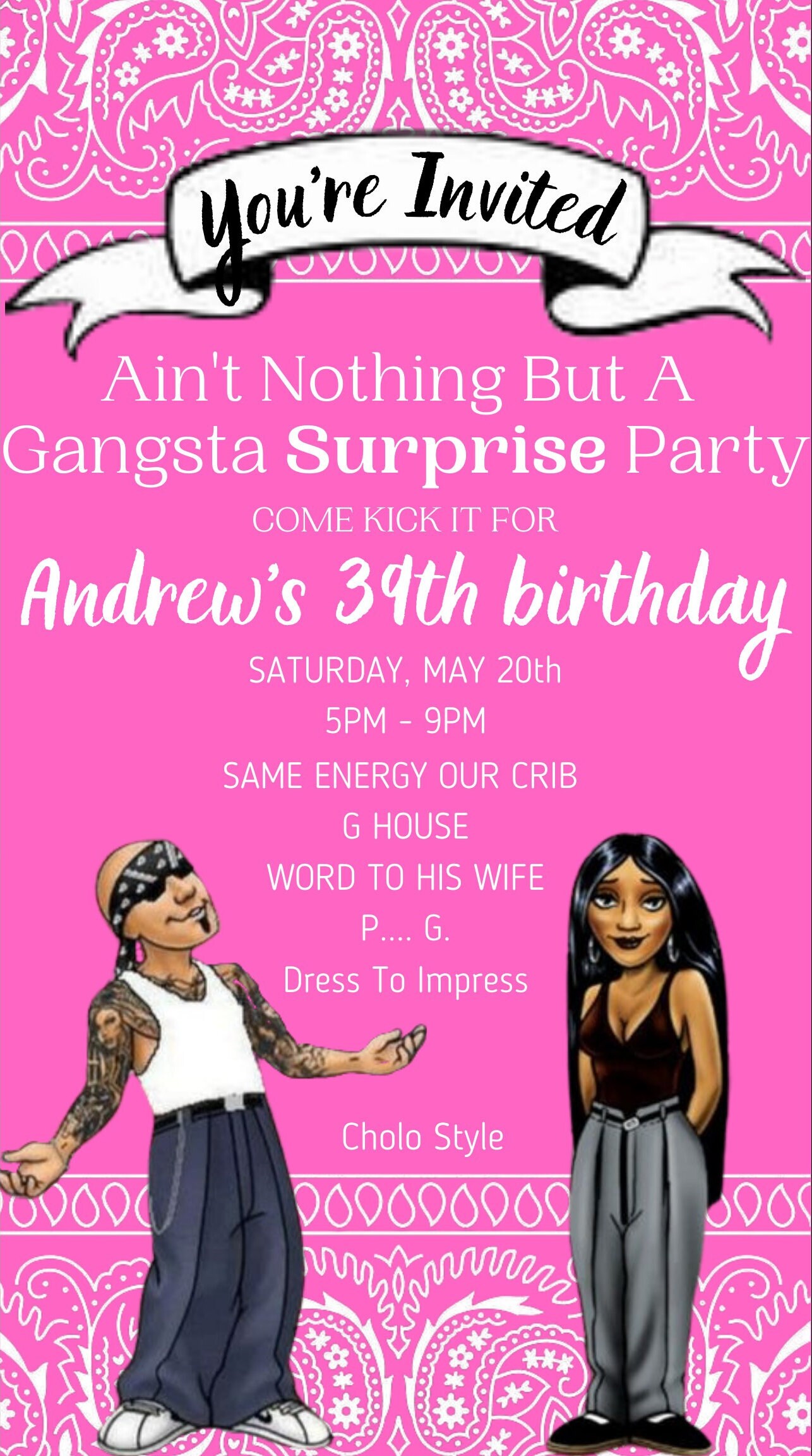 Cholo Party, Gangsta Party, Made to Order Digital Invitation Etsy