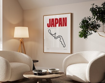 Impresión de Fórmula 1 de Japón / Circuito Internacional de Suzuka / Pósteres de F1 / Descarga digital / Póster minimalista