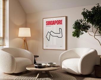Impresión de Fórmula 1 de Singapur / Circuito Urbano de Marina Bay / Ciudad de Singapur / Pósters de F1 / Descarga digital / Póster minimalista