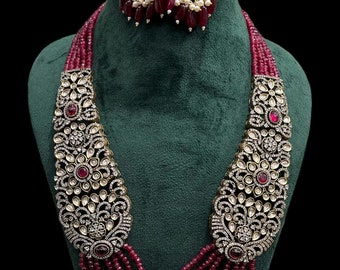 Premium Quality uncut Polki Kundan Navratan Necklace/Indian Long Necklace/Statement Long Necklace/Semi Precious Necklace/Rani Haar