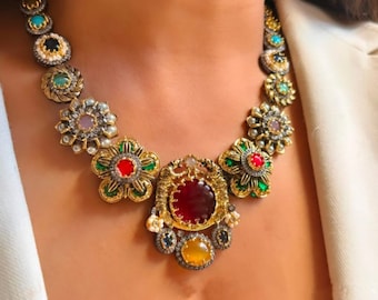 Royal Sabyasachi Neckless/Sabyasachi jewelry/Sabyasachi choker/Navratana Neckless set/bollywood jewelry/Indian choker/Indian wedding set