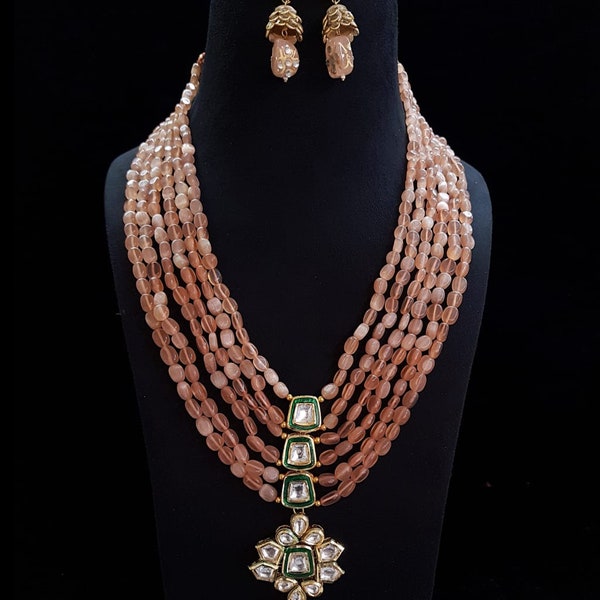 Bijoux indiens/ Collier long en or polki/ Bijoux Kundan/ Bijoux de mariée traditionnels pakistanais/ Bijoux émeraude/ Collier en pierres semi-précieuses