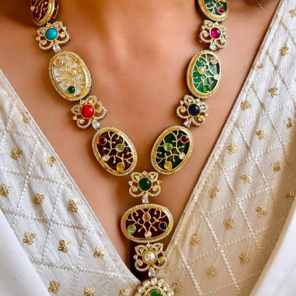 Sabyasachi Inspired Designer kundan Set, Green Kundan Choker, Kundan Bridal Choker Set Customizable Kundan Bridal Sets multicolored necklace