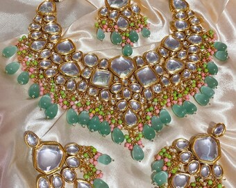 Beautiful Indian/Punjabi Bollywood heavy back Meenakari Kundan jewellery sets includes necklace,earrings and tikka in various colours