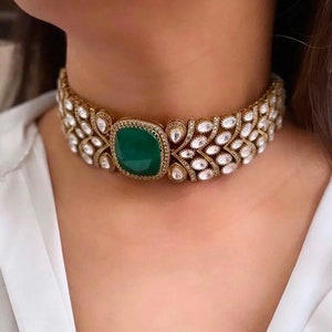 kundan Gold Victorian uncut polki CZ Necklace, Sabyasachi Necklace, Statement Necklace, Semi Precious Necklace, Designer,Indian Pakistani