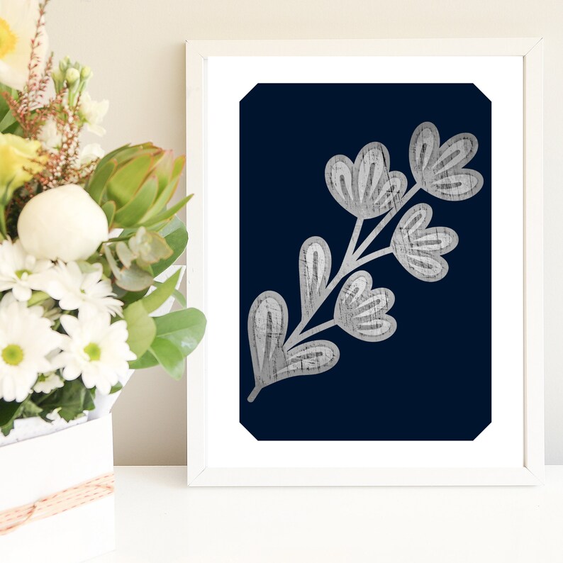 Minimalist Navy Blue Floral Wall Art Abstract Line Art Wall - Etsy