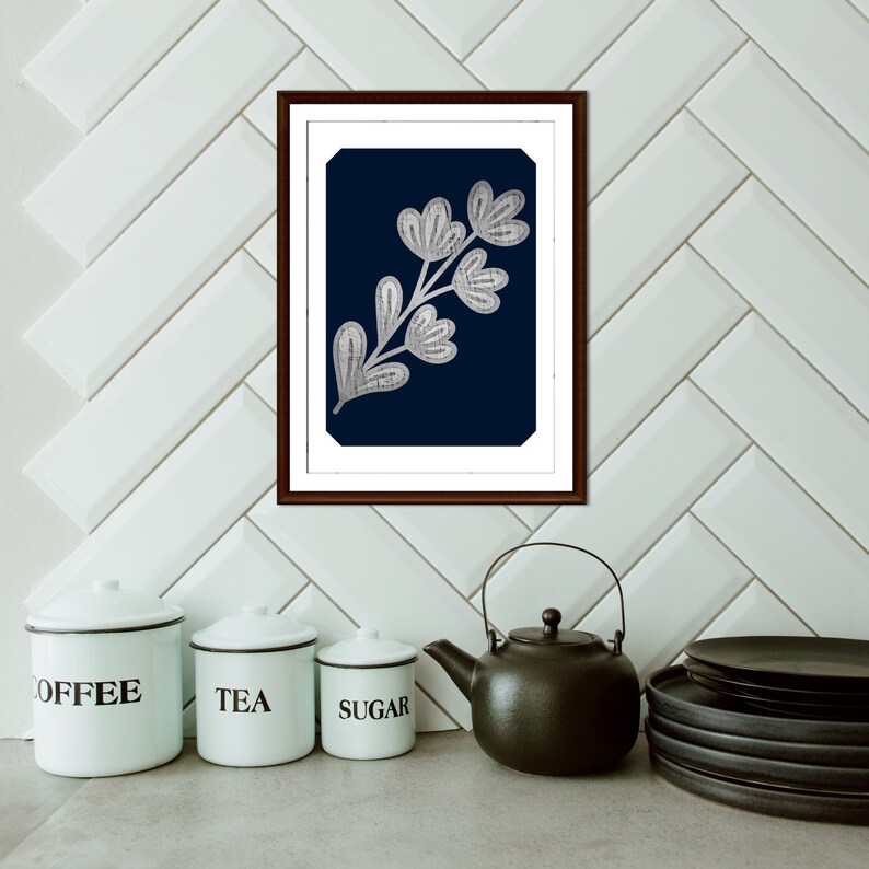 Minimalist Navy Blue Floral Wall Art Abstract Line Art Wall - Etsy