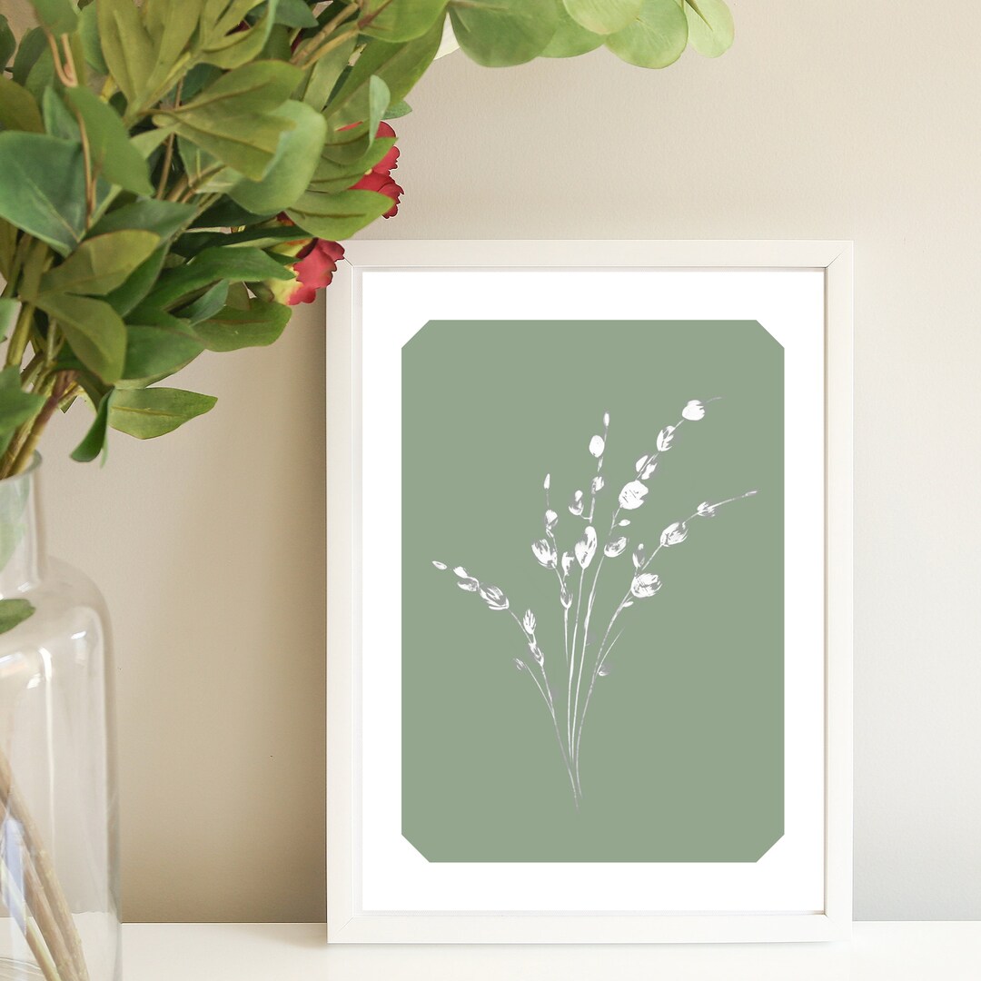 Minimalist Sage Green Floral Wall Art Abstract Line Art Wall Etsy
