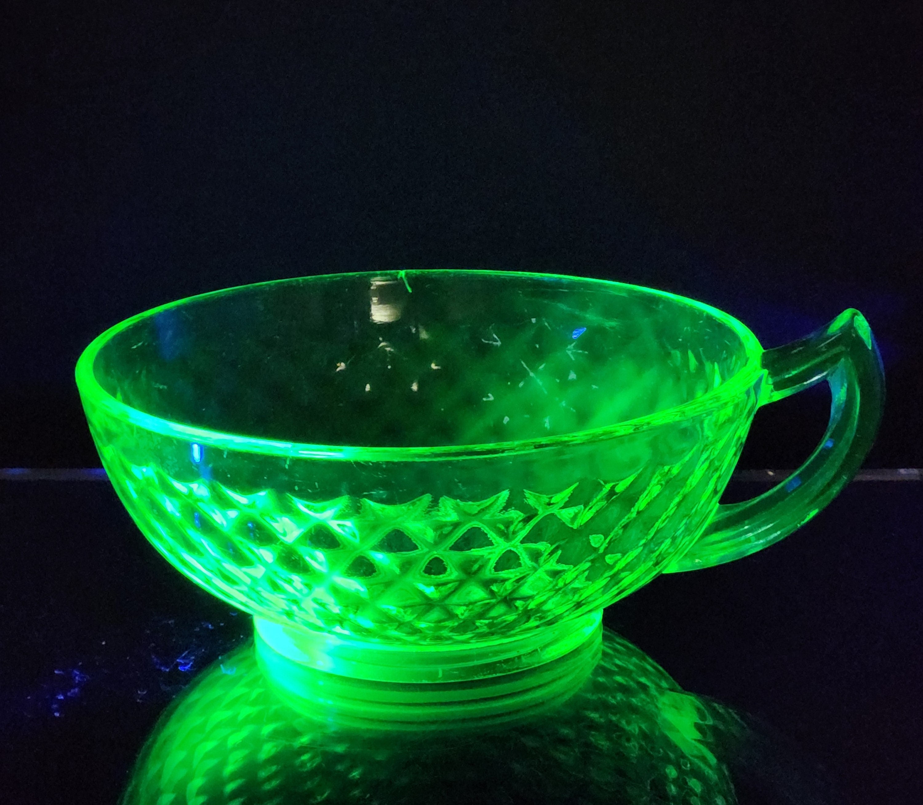 Vintage Diamond Nappy Depression Glass Soup Bowl With Handle Etsy