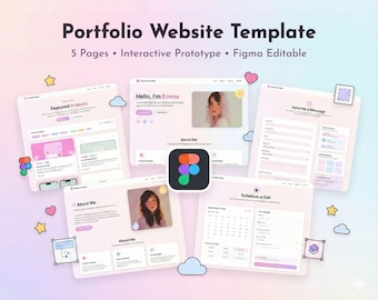 Ästhetische Portfolio-Website-Vorlage Figma UI-Vorlage Prototyp Figma-Website Bearbeitbare Kawaii-Website Portfolio-Prototyp-UI