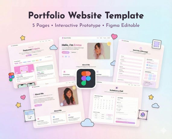Aesthetic Portfolio Website Template Figma UI Template Prototype Figma Website Editable Kawaii Website Portfolio Prototype UI
