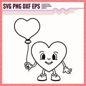 Kawaii Heart SVG PNG DXF, Cartoon Style Retro Heart Vector Image, Valentine's Day Clipart, Heart Sublimation Design, Cute Heart Cut File