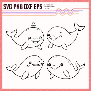 Beluga Whale Bundle SVG PNG, Cute Kawaii Beluga Whale Sammlung Vektor-Bild, Beluga Whale Bundle Clipart, Beluga Whale Sublimation Design