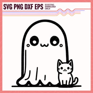 Cute Ghost with Kitten SVG PNG, Cute Ghost, Halloween, Ghost Vector Image, Ghost Clipart, Sublimation Design, Ghost Cut File