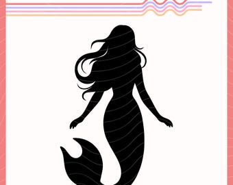 Mermaid Silhouette SVG PNG, Mermaid Vector Image, Mermaid Clipart, Mermaid Silhouette Sublimation Design, Mermaid Silhouette Cut File