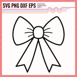 May include: A black and white outline of a large bow with a center circle. The bow is a simple design with two loops and a center knot.