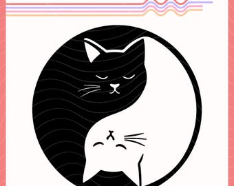 Yin Yang katten SVG PNG, schattige katten, zwart-witte katten, Yin Yang katten vector afbeelding, Yin Yang katten clipart, sublimatie ontwerp, gesneden bestand,