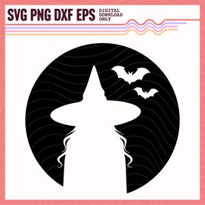 Witch Silhouette SVG, Witch Vector Design, Witch with Bats, Witch Moon Bats Clipart, Witch Sublimation Design, Witch Cut File