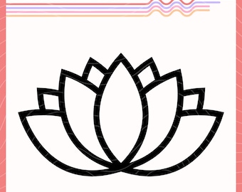 Flor de loto SVG PNG DXF, Imagen vectorial de estilo de arte lineal de flor de loto, Clipart de flor de loto, Diseño de sublimación de loto, Archivo de corte de flor de loto
