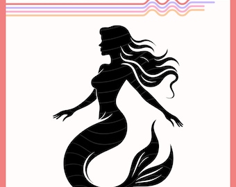 Mermaid Silhouette SVG PNG, Mermaid Vector Image, Mermaid Clipart, Mermaid Silhouette Sublimation Design, Mermaid Silhouette Cut File