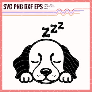 Cane addormentato SVG PNG DXF, Immagine vettoriale di cane addormentato carino, Clipart di cane addormentato, Design di sublimazione del cane, File di taglio della testa del cane