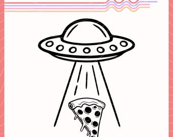 Aliens ontvoeren pizza SVG PNG, Aliens Love Pizza Too Vector Design, ontvoeren pizza Clipart, UFO en pizza sublimatie ontwerp