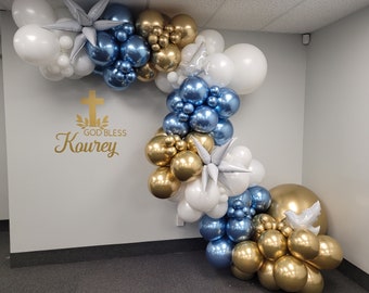 Metallic Blue Gold and White Balloon Garland Kit, Balloon Garland Arch Kit with  for Graduation Baby Shower Birthday Party Decorations