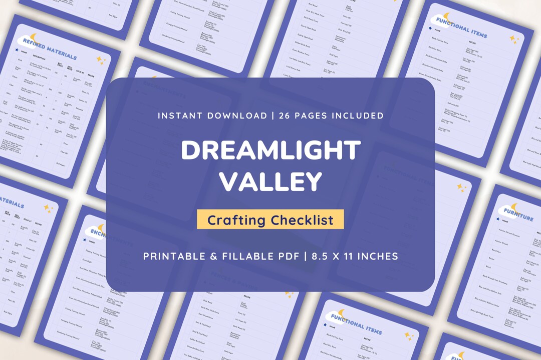 Dreamlight Valley Planner Crafting Checklist Dreamlight Valley