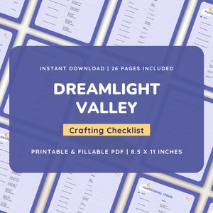 Dreamlight Valley-planner | Controlelijst voor knutselen | Dreamlight Valley afdrukbare + invulbare PDF digitale download