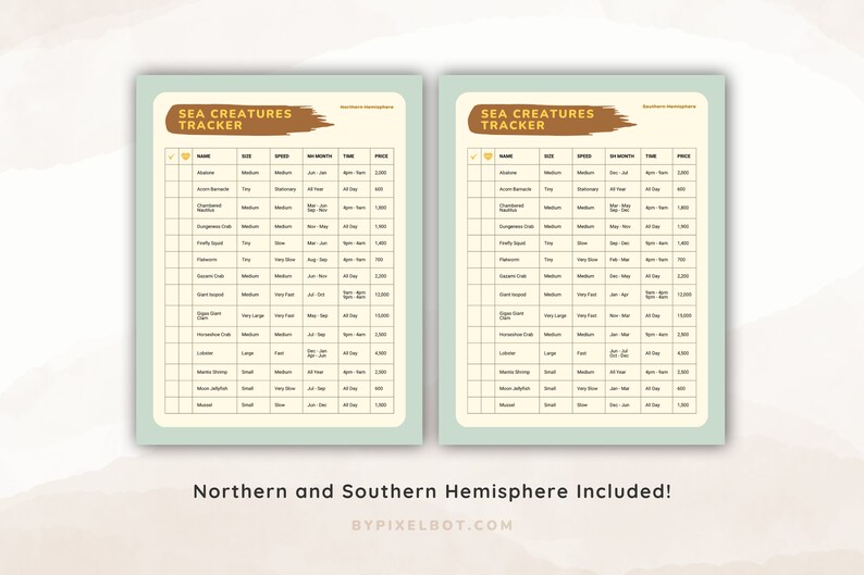 ACNH Sea Creatures Checklist Catch Guide Tracker Modern Animal Crossing