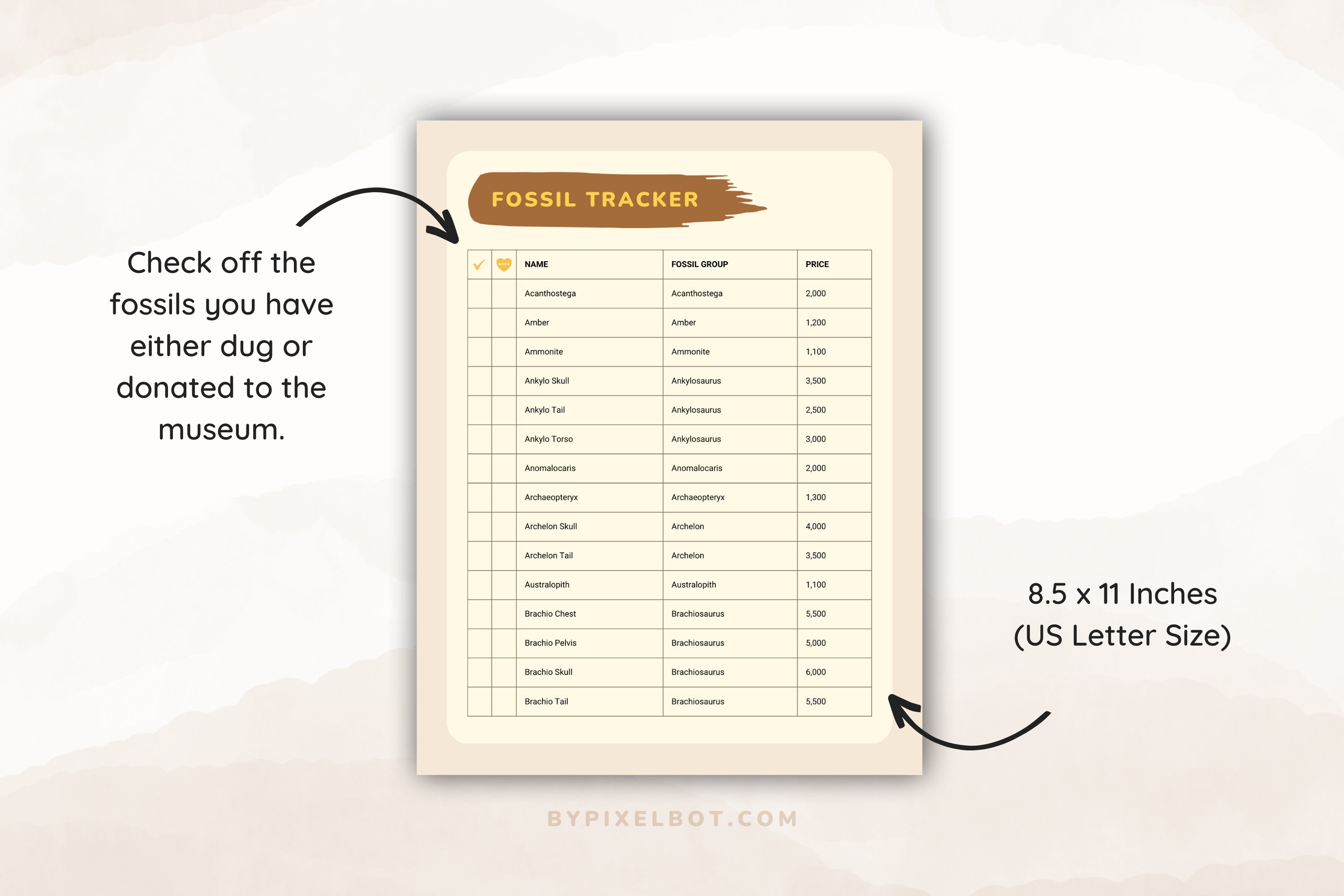 ACNH Fossil Checklist Fossil Tracker Modern Animal Crossing New