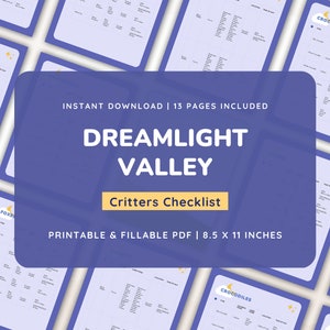 Puede incluir: Una lista de verificación imprimible para las criaturas de Dreamlight Valley. La lista de verificación se divide en páginas para diferentes tipos de criaturas, como conejos, zorros y cocodrilos. La lista de verificación está diseñada para imprimirse y completarse a medida que descubres nuevas criaturas en el juego. La lista de verificación mide 8,5 x 11 pulgadas.