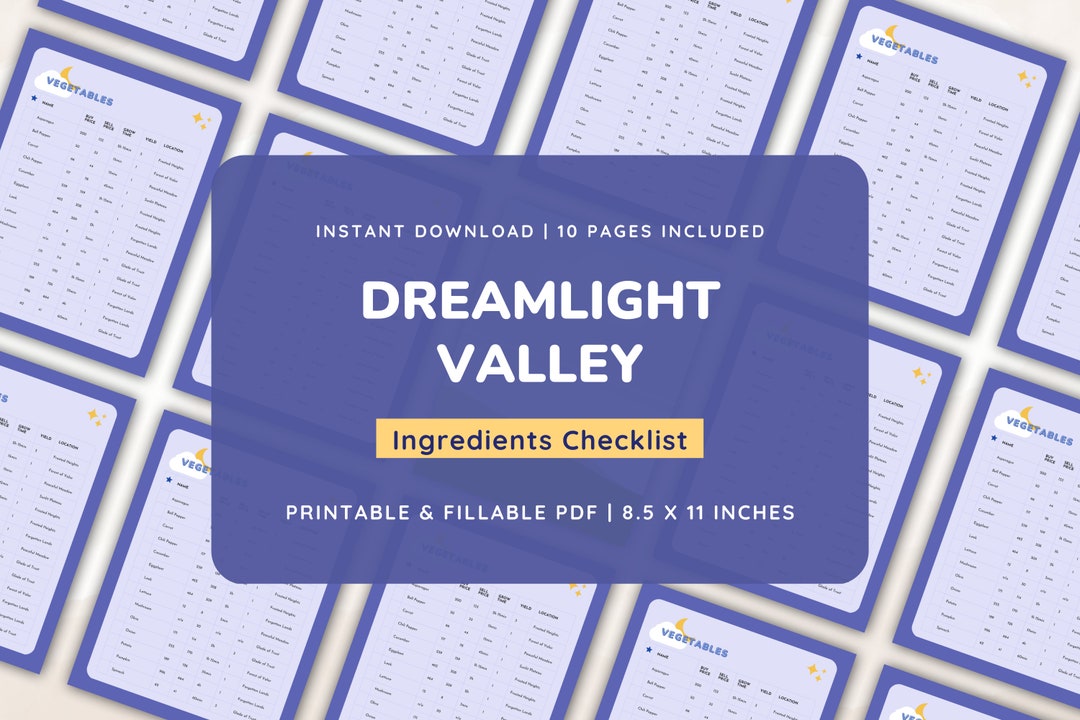 Dreamlight Valley Planner | Ingredient Checklist | Dreamlight Valley